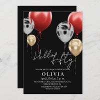 Modern 50th Birthday Black Silver Red Balloons 