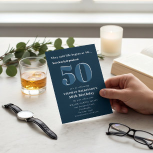 Modern 50th Birthday Celebration Navy Invitation