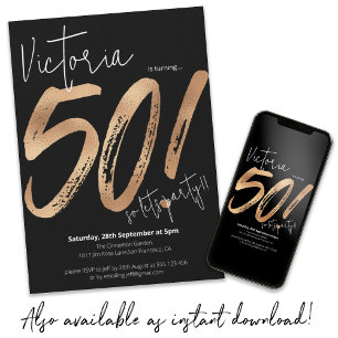 Modern 50th Birthday Gold Black Sassy Minimalist Invitation