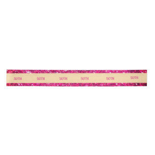 Modern 50th Birthday Gold Hot Pink Glittery Glam Satin Ribbon
