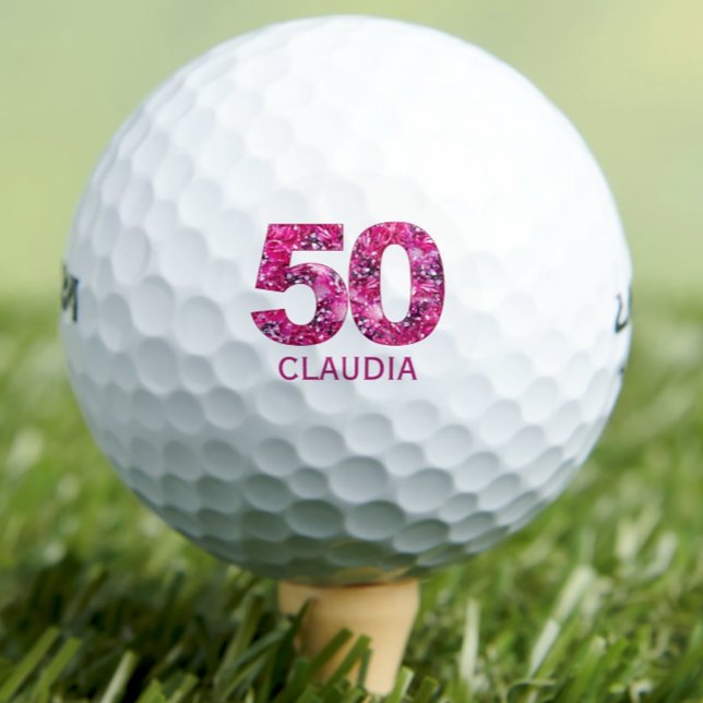 Modern 50th birthday golf balls pink initials (Creator Uploaded)