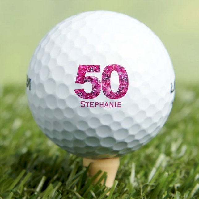 Modern 50th birthday golf balls pink initials (Creator Uploaded)
