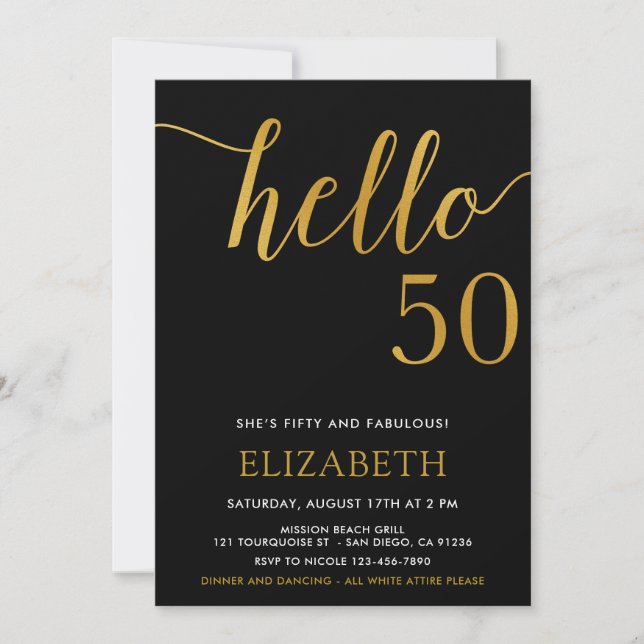 Modern 50th birthday hello 50 fiftieth birthday invitation (Front)