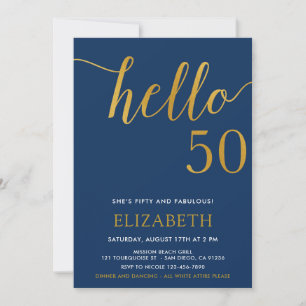 Modern 50th birthday hello 50 fiftieth birthday invitation