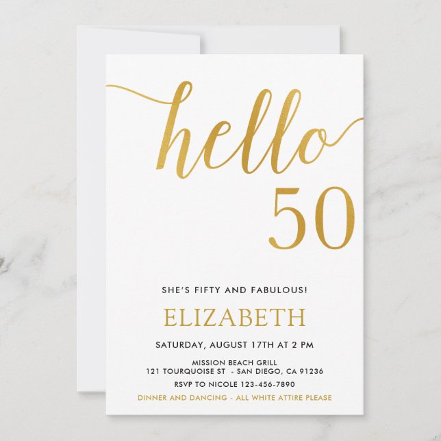 Modern 50th birthday hello 50 fiftieth birthday invitation (Front)