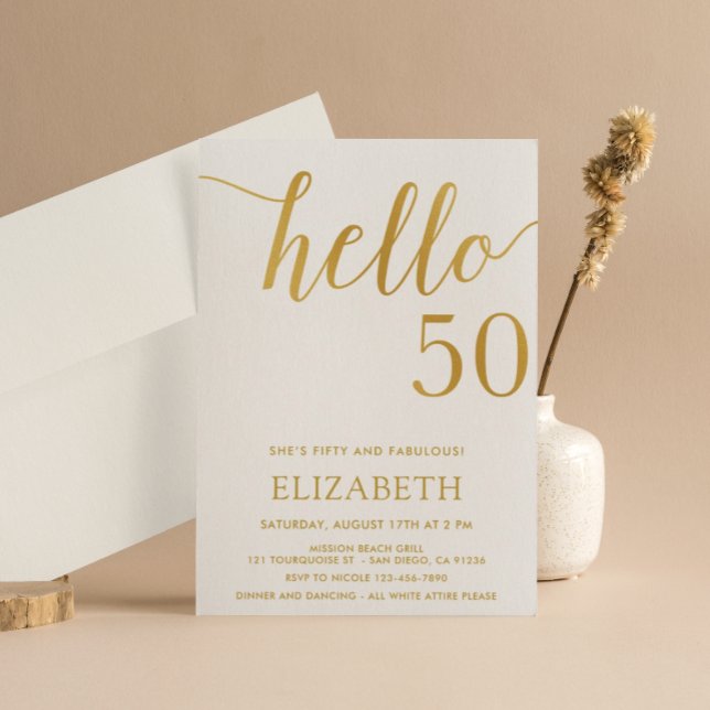 Modern 50th birthday hello 50 fiftieth birthday invitation (Creator Uploaded)