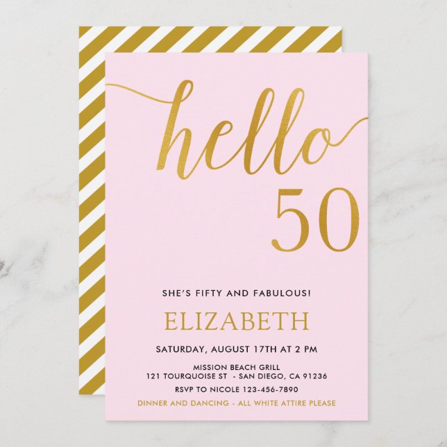Modern 50th birthday hello 50 fiftieth birthday invitation (Front/Back)