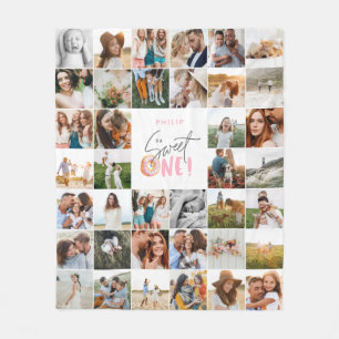 Modern 50th birthday multi photo script  fleece blanket
