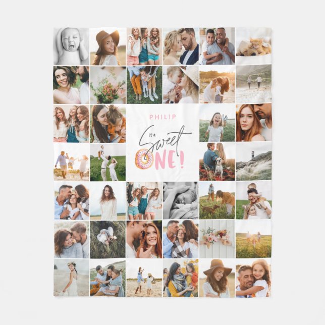 Modern 50th birthday multi photo script  fleece blanket (Front)