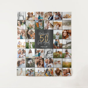 Modern 50th birthday multi photo script gift fleec tapestry