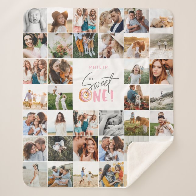 Modern 50th birthday multi photo script   sherpa blanket (Front)