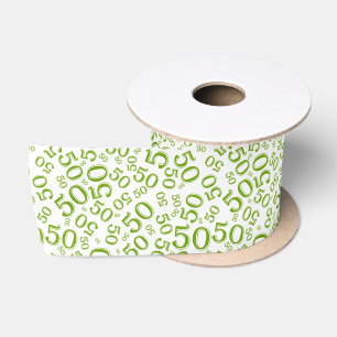 Modern 50th Birthday Number Pattern Green/White Satin Ribbon