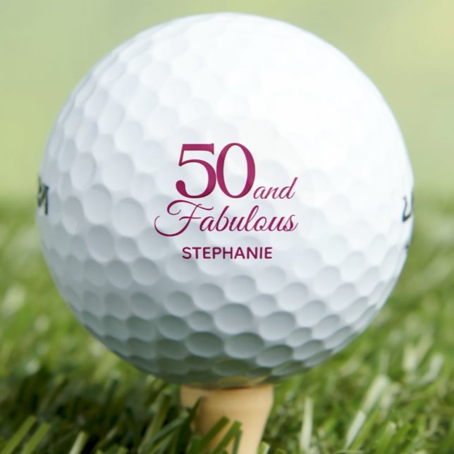 Modern 50th birthday party 50 and fab simple pink golf balls (Creator Uploaded)