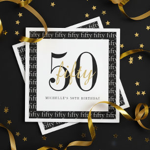Modern 50th Birthday Party Black And White  Napkin