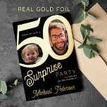 Modern 50th birthday party black gold photo<br><div class="desc">Trendy bold typography 50th birthday funny surprise party gold foil and black invitation with 2 photos and modern retro style script. Easy to personalise with your text and pictures.</div>