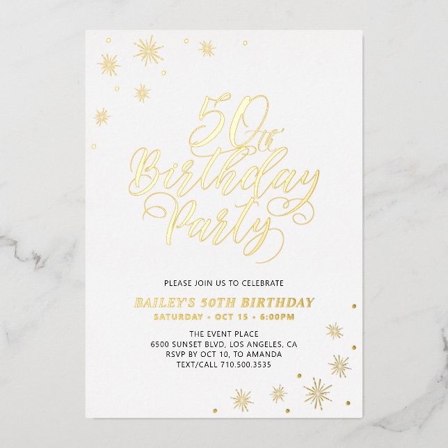 Modern 50th Birthday Party Real Foil Invitation (Front)