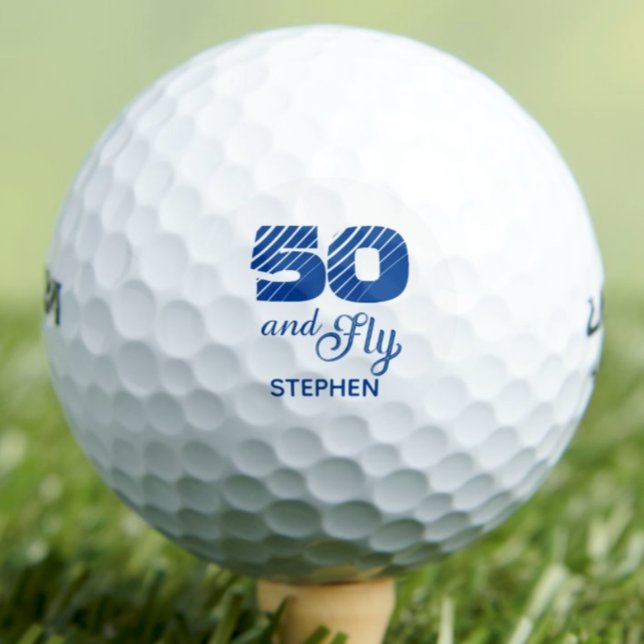 Modern 50th birthday party simple blue golf balls (Creator Uploaded)
