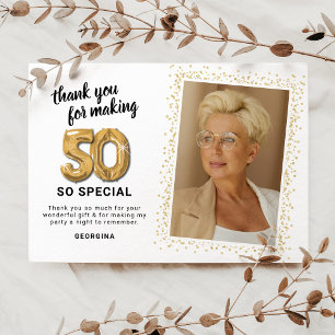 Modern 50th Birthday Photo Thank You Card