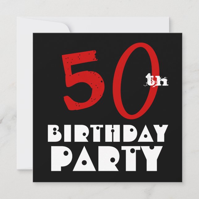 Modern 50th Birthday Red Black White W1072 Invitation (Front)