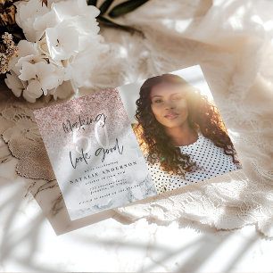 Modern 50th birthday rose gold glitter and marble