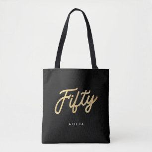 Modern 50th Birthday Simple Fifty Fabulous Gold Tote Bag