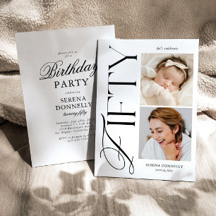 Modern 50th Birthday Two Photo Invitation