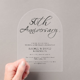 Modern 50th Wedding Anniversary Black Script Acrylic Invitations