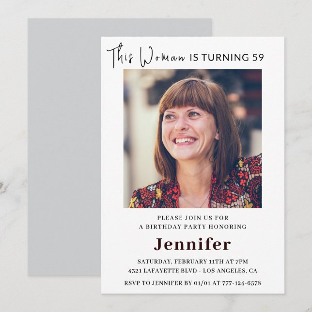 Modern 59th birthday invitations for her Photo (Front/Back)