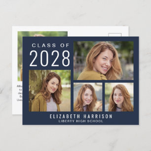 Modern 5 Photo Blue Graduation Announcement Postcard