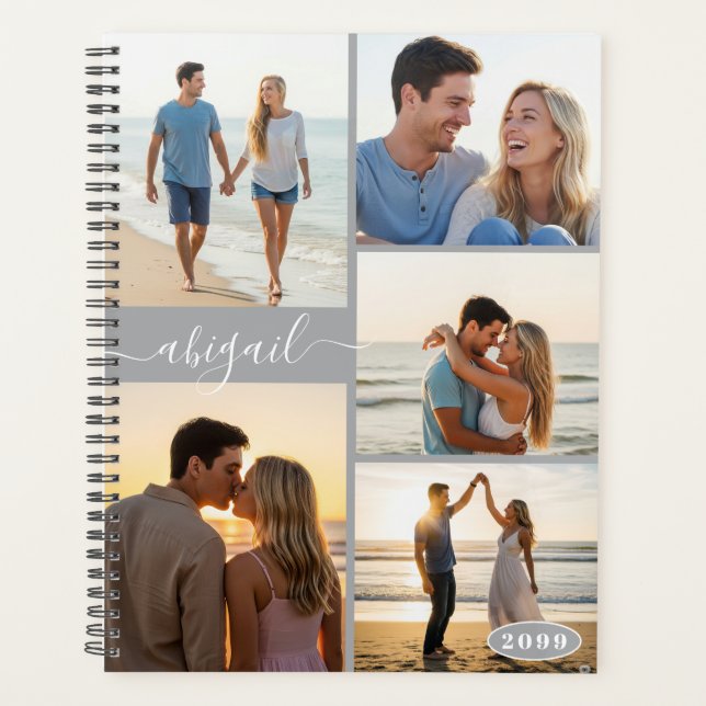 Modern 5 Photo Collage Custom Colour Personalised Planner (Front)
