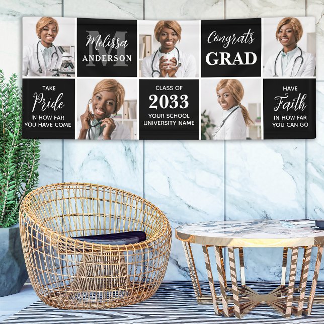 Modern 5 Photo Collage Custom Graduate Graduation Banner (Creator Uploaded)