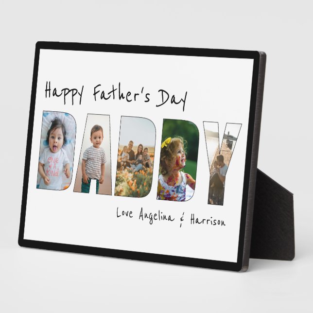 Modern 5 Photo Collage Daddy Fathers Day Keepsake Plaque (Side)