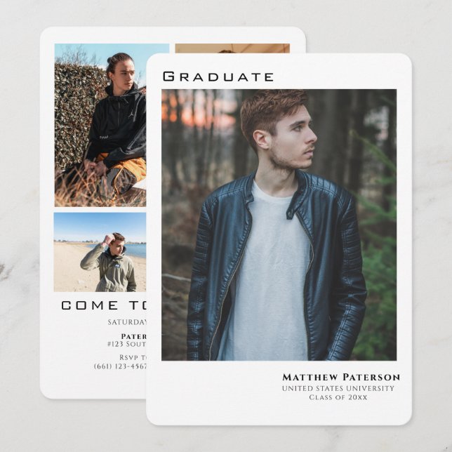 Modern 5 Photo Collage Graduation  Invitation (Front/Back)