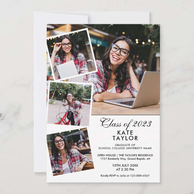 Modern 5 Photo Collage Graduation Party Invitation (Front)