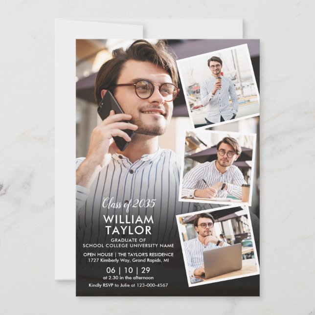 Modern 5 Photo Collage Graduation Party Invitation (Front)