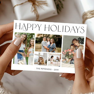 Modern 5 photo collage Happy Holidays Christmas Holiday Card