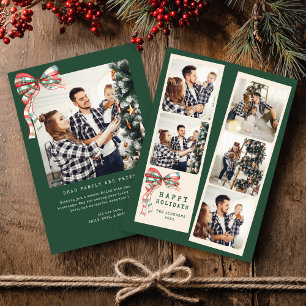 Modern 5 Photo Collage Merry Christmas Holiday Card