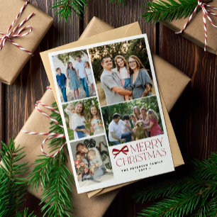 Modern 5 photo collage Merry Christmas Holiday Card
