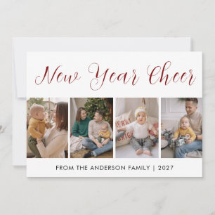 Modern 5 Photo Collage New Year Cheer Holiday Card
