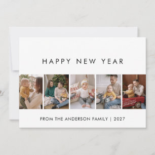 Modern 5 Photo Collage New Year Cheer Holiday Card