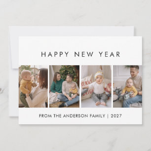 Modern 5 Photo Collage New Year Cheer Holiday Card