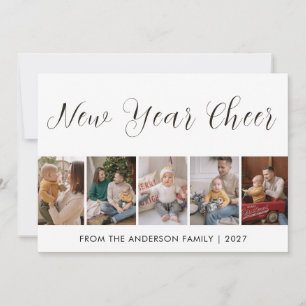 Modern 5 Photo Collage New Year Cheer Holiday Card