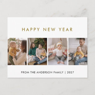 Modern 5 Photo Collage New Year Cheer Holiday Postcard