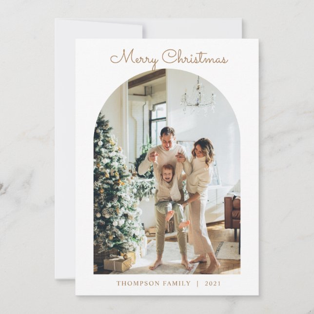 Modern 5 Photo Gold Merry Christmas Arch Holiday Card (Front)