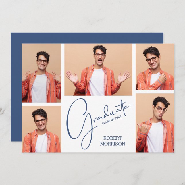 Modern 5 Photo Graduation Announcement (Front/Back)