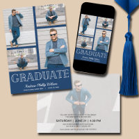 Modern 5 Photo Graduation Party Navy Blue