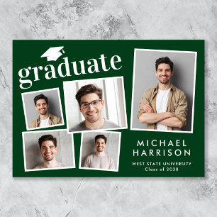 Modern 5 Photo Green Graduation Announcement