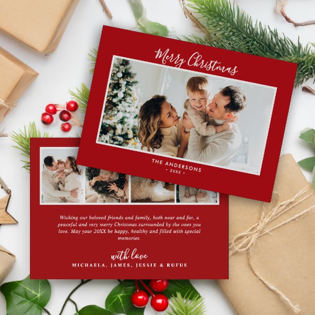 Modern 5-Photo Handwritten Script Merry Christmas Holiday Card (Creator Uploaded)