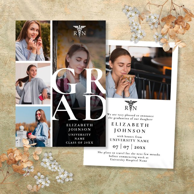 Modern 5 Photo RN Nursing Graduation Announcement (Modern 5 Photo RN Nursing Graduation Announcement)