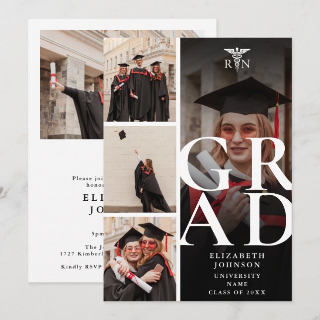 Modern 5 Photo RN Nursing Graduation Party Invitation (Front/Back)